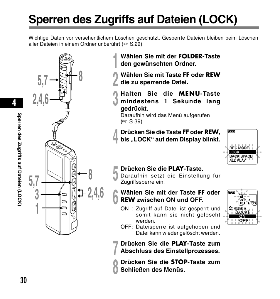 Sperren des zugriffs auf dateien (lock) | Olympus DS-2200 User Manual | Page 150 / 180