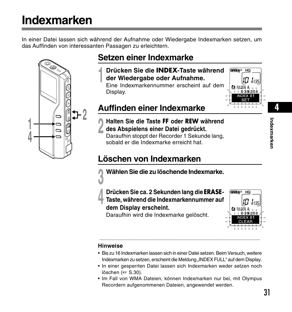 Indexmarken | Olympus DS-2200 User Manual | Page 151 / 180