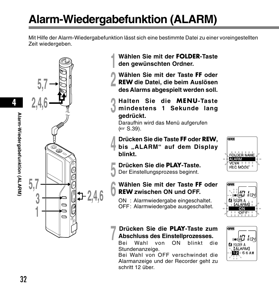 Alarm-wiedergabefunktion (alarm) | Olympus DS-2200 User Manual | Page 152 / 180