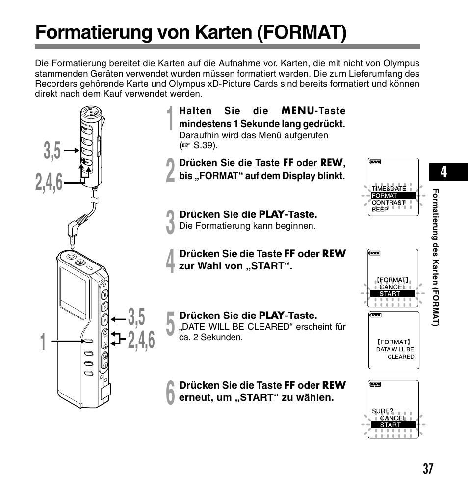 Formatierung von karten (format) | Olympus DS-2200 User Manual | Page 157 / 180