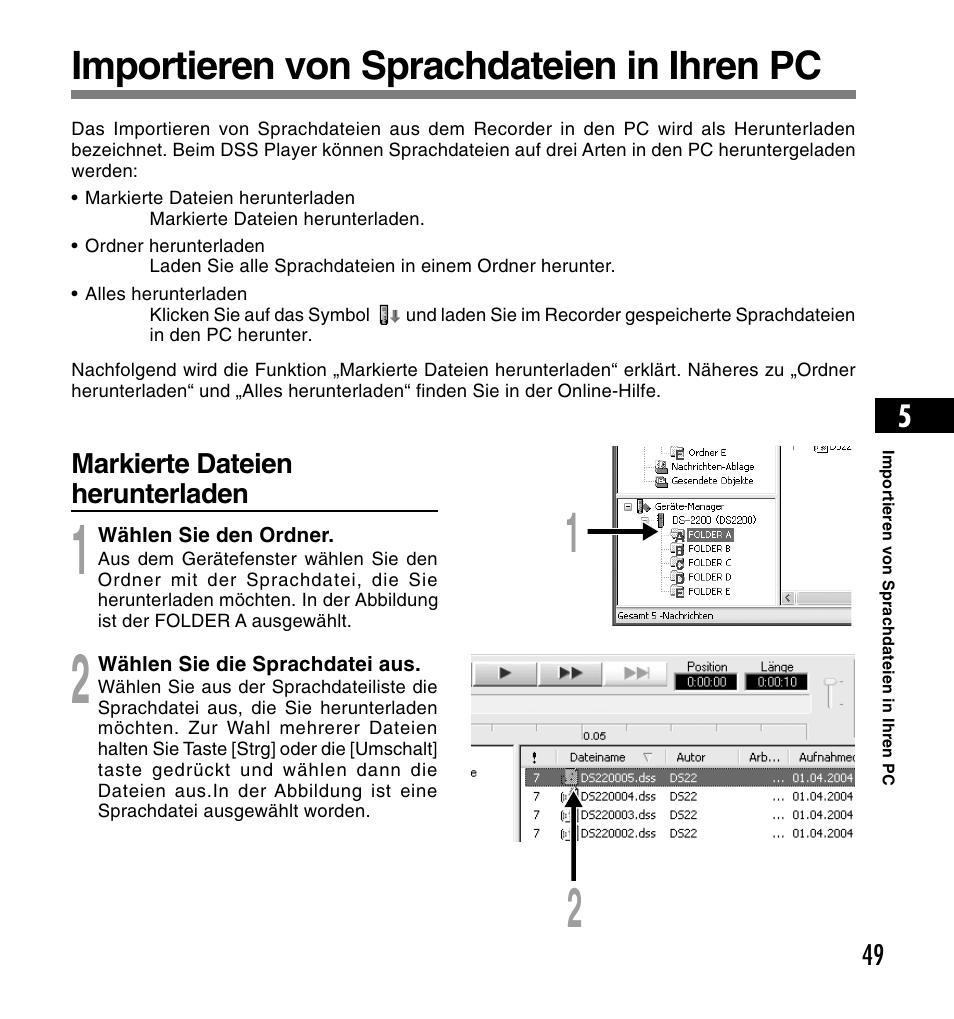 Importieren von sprachdateien in ihren pc | Olympus DS-2200 User Manual | Page 169 / 180