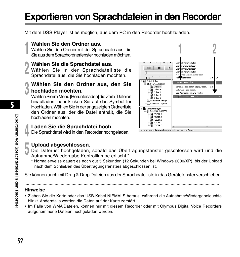 Exportieren von sprachdateien in den recorder | Olympus DS-2200 User Manual | Page 172 / 180