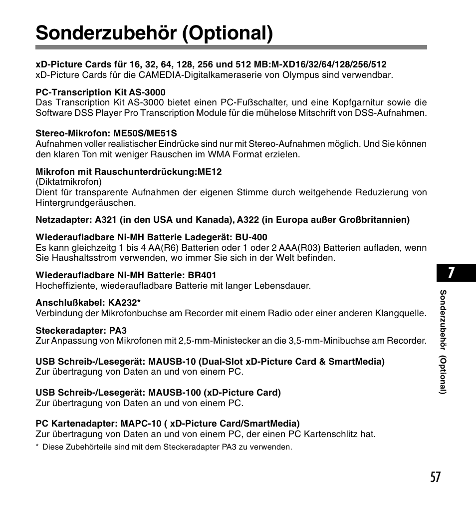 Sonderzubehör (optional) | Olympus DS-2200 User Manual | Page 177 / 180