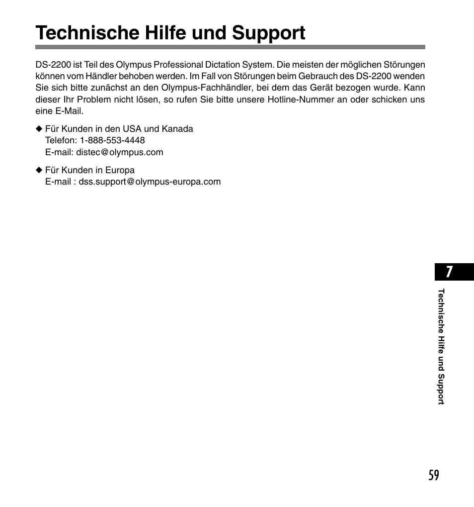 Technische hilfe und support | Olympus DS-2200 User Manual | Page 179 / 180