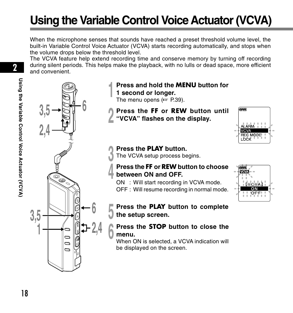 Using the variable control voice actuator (vcva) | Olympus DS-2200 User Manual | Page 18 / 180