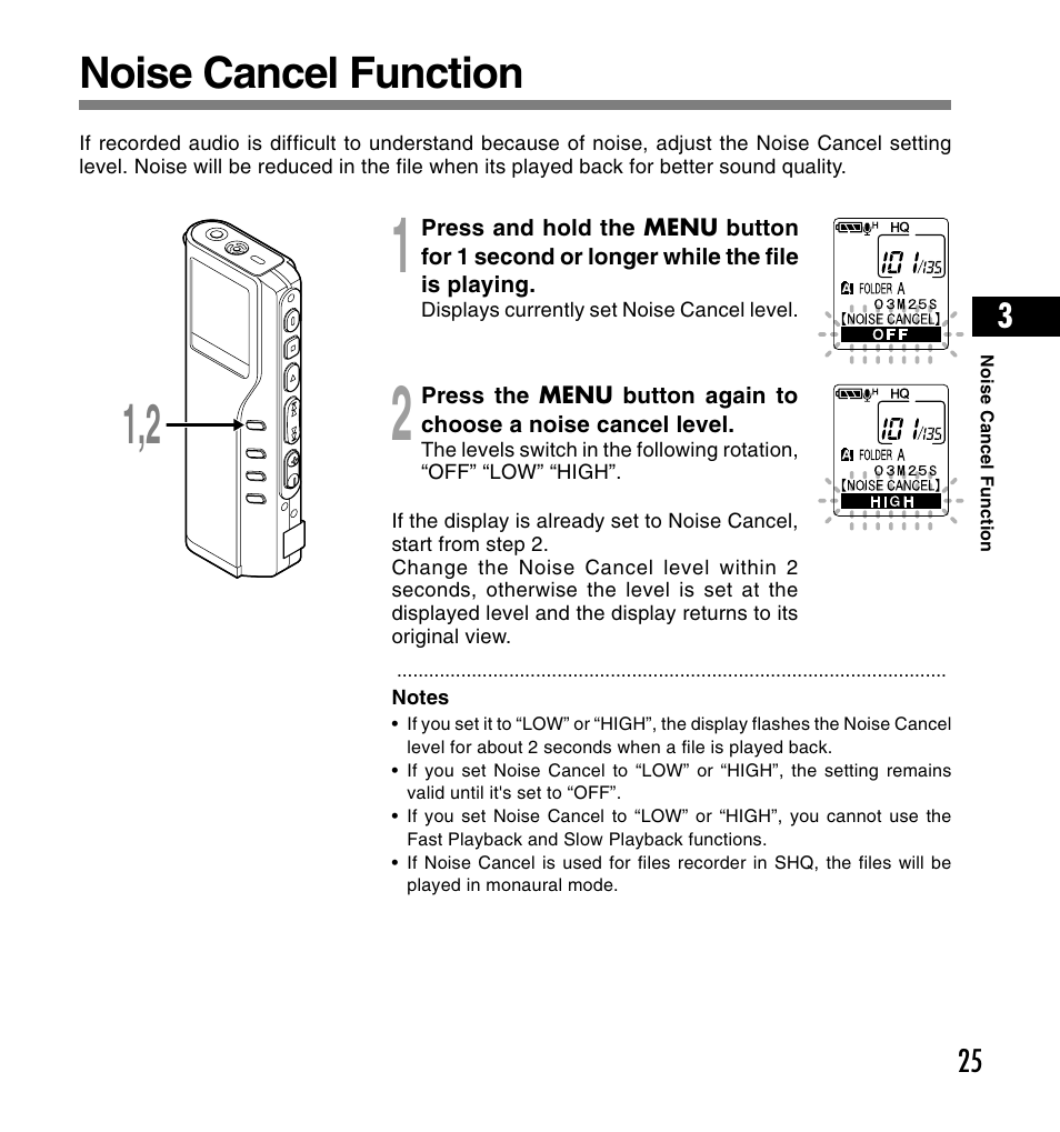 Noise cancel function | Olympus DS-2200 User Manual | Page 25 / 180