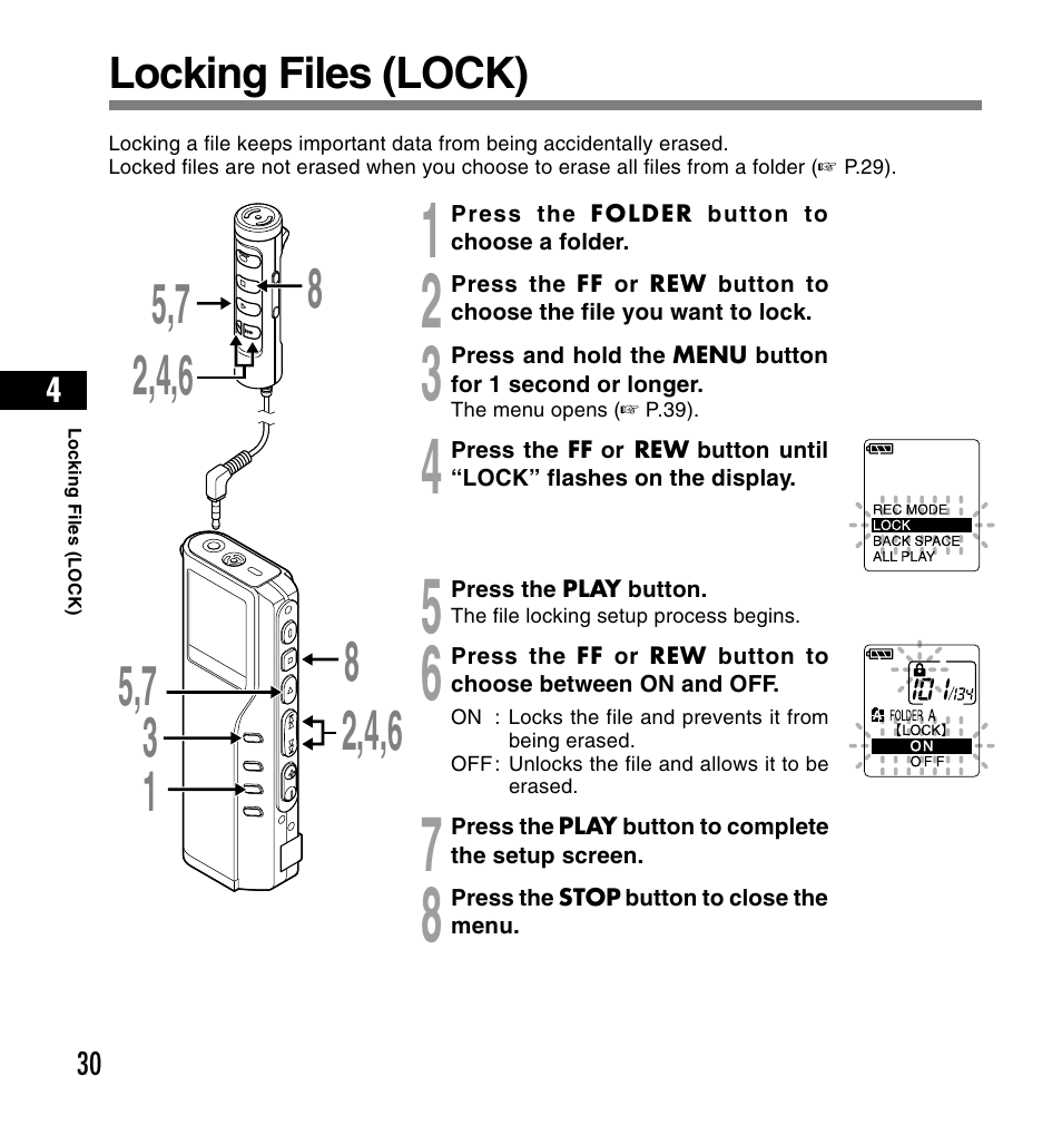 Locking files (lock) | Olympus DS-2200 User Manual | Page 30 / 180