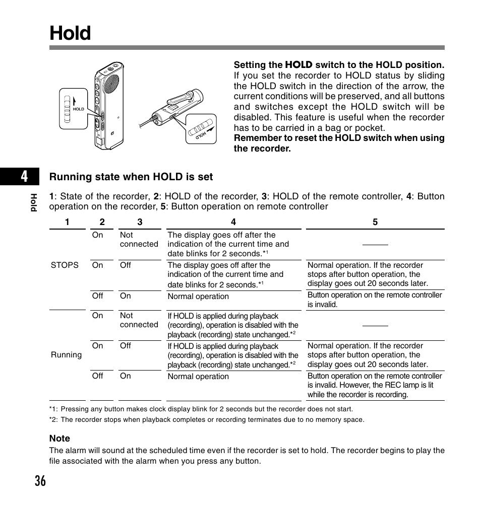 Hold | Olympus DS-2200 User Manual | Page 36 / 180