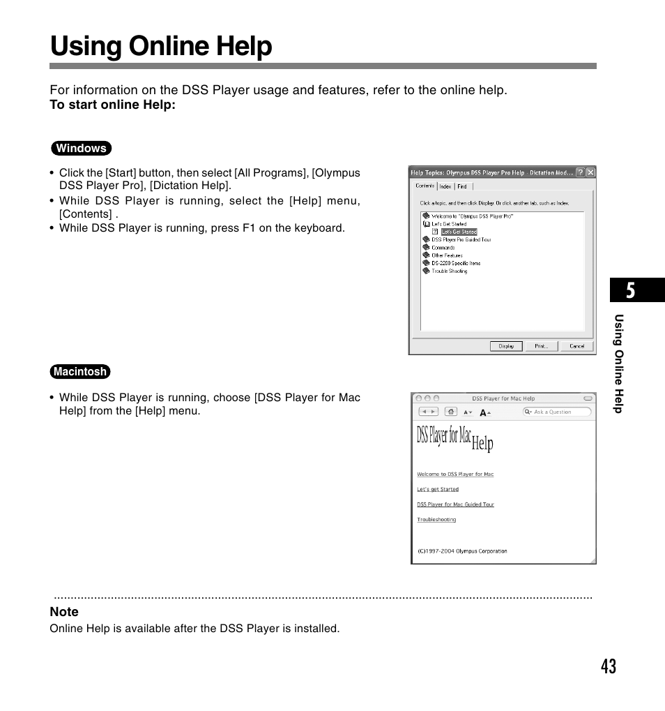 Using online help | Olympus DS-2200 User Manual | Page 43 / 180