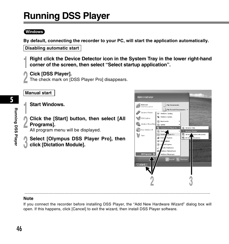 Running dss player | Olympus DS-2200 User Manual | Page 46 / 180