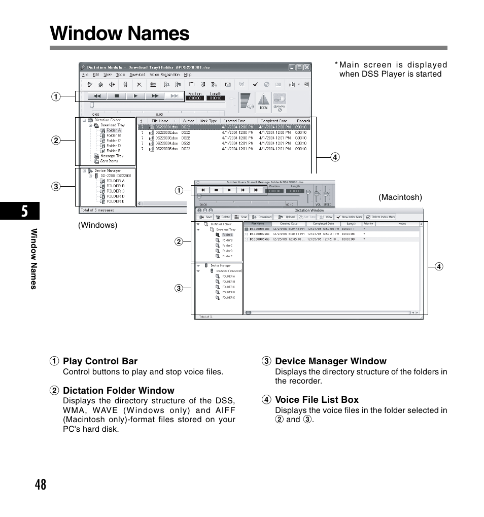 Window names | Olympus DS-2200 User Manual | Page 48 / 180