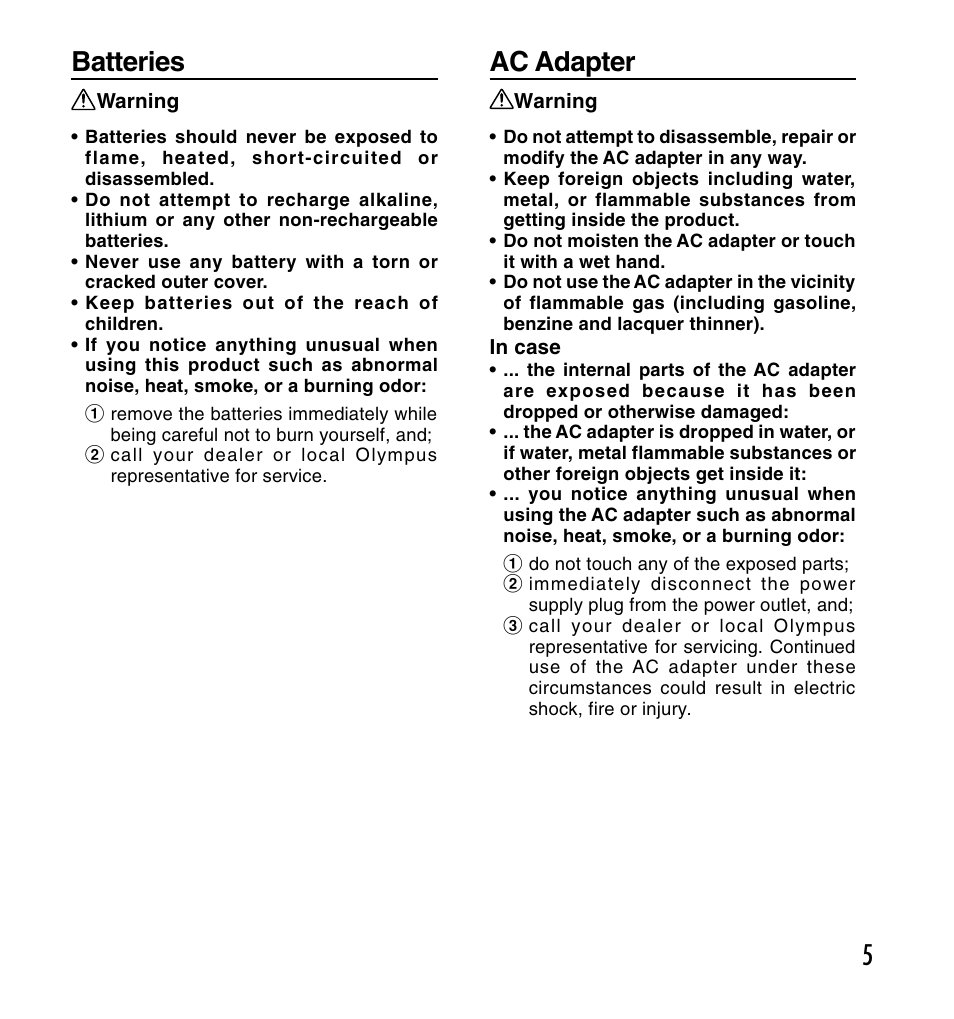 5batteries, Ac adapter | Olympus DS-2200 User Manual | Page 5 / 180