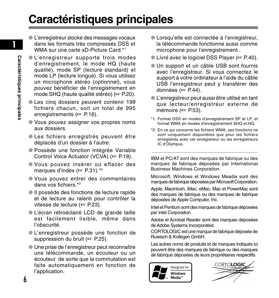 Caractéristiques principales | Olympus DS-2200 User Manual | Page 66 / 180