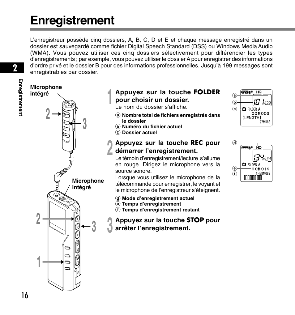 Enregistrement | Olympus DS-2200 User Manual | Page 76 / 180