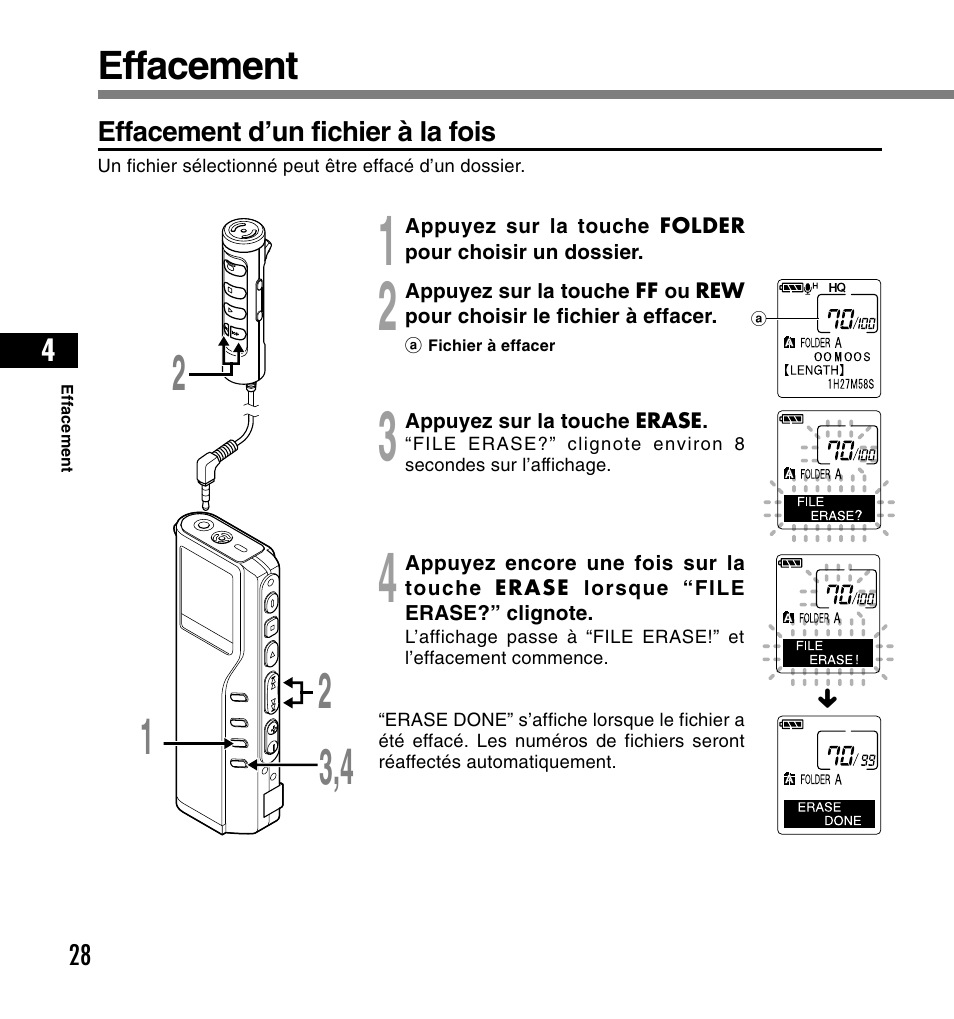 Effacement | Olympus DS-2200 User Manual | Page 88 / 180