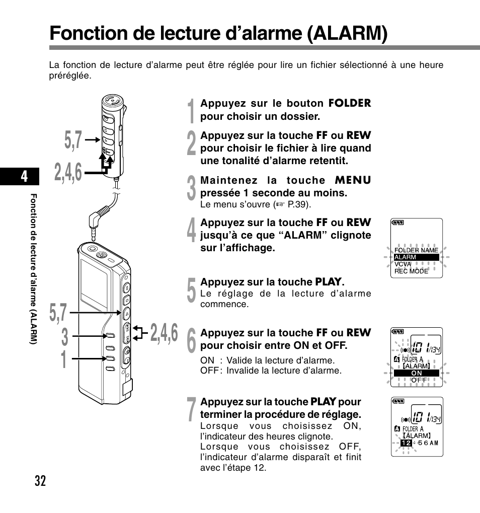 Fonction de lecture d’alarme (alarm) | Olympus DS-2200 User Manual | Page 92 / 180