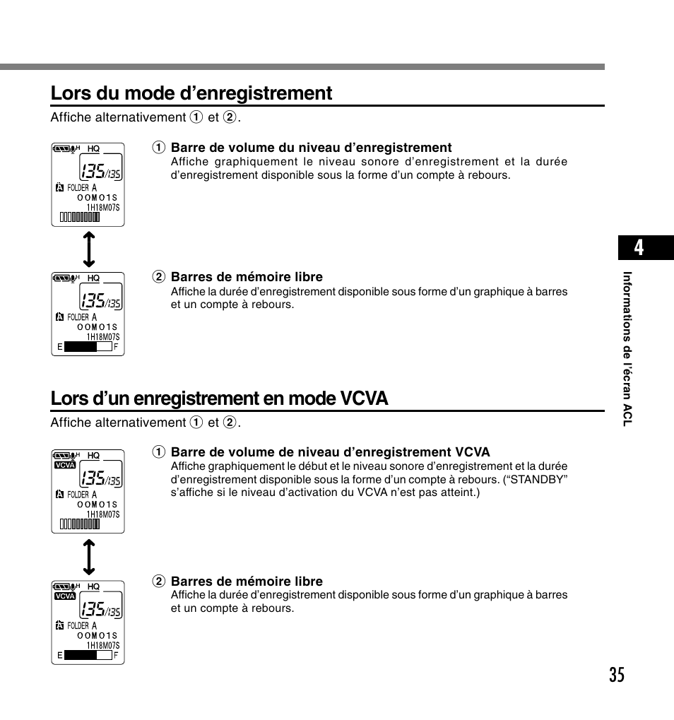 Lors du mode d’enregistrement, Lors d’un enregistrement en mode vcva | Olympus DS-2200 User Manual | Page 95 / 180