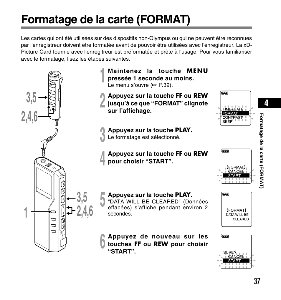 Formatage de la carte (format) | Olympus DS-2200 User Manual | Page 97 / 180