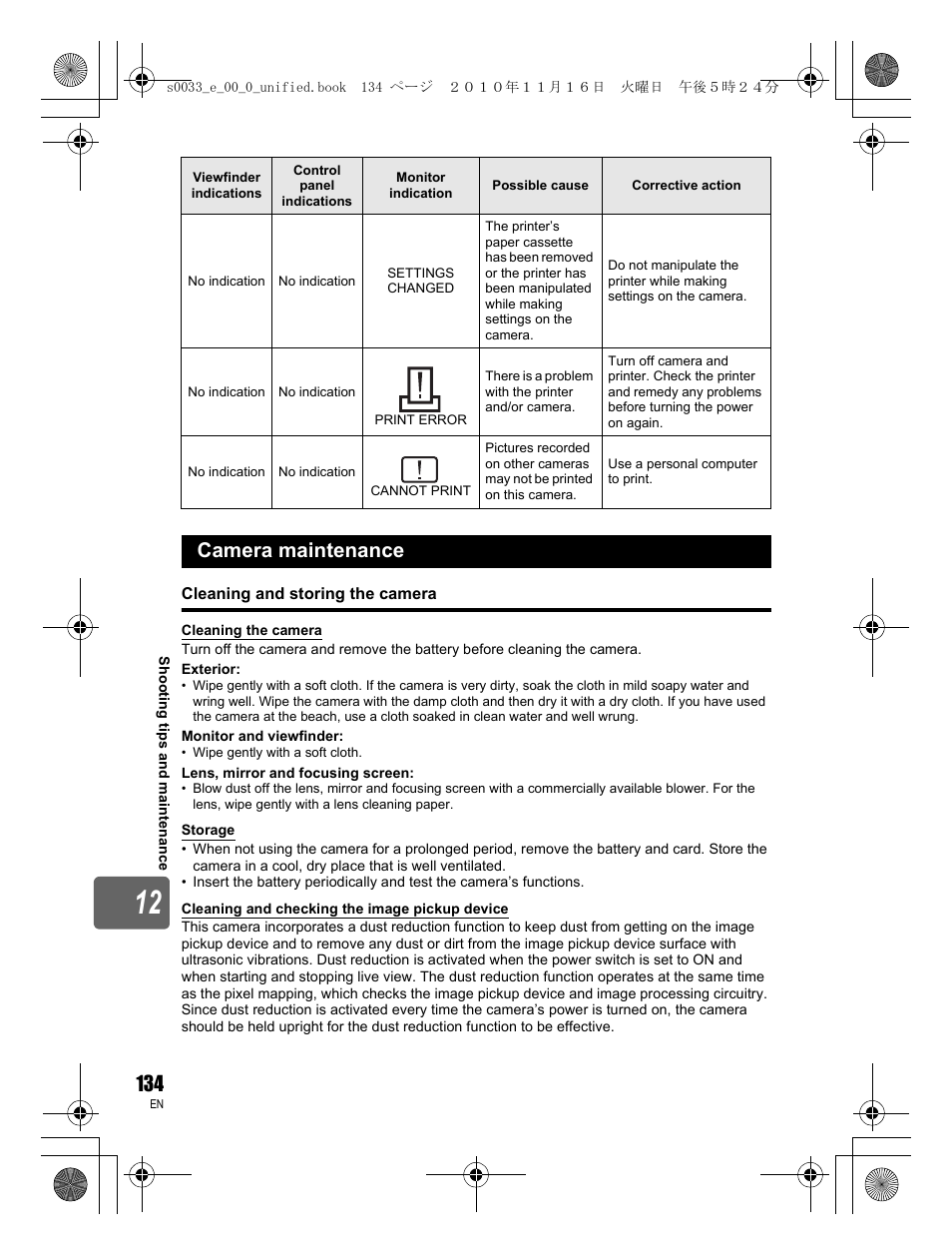 Camera maintenance | Olympus E-5 User Manual | Page 134 / 172