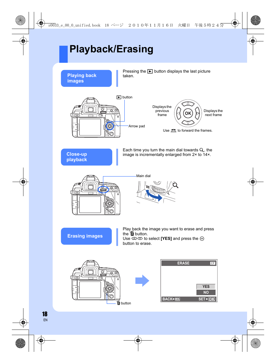 Playback/erasing | Olympus E-5 User Manual | Page 18 / 172