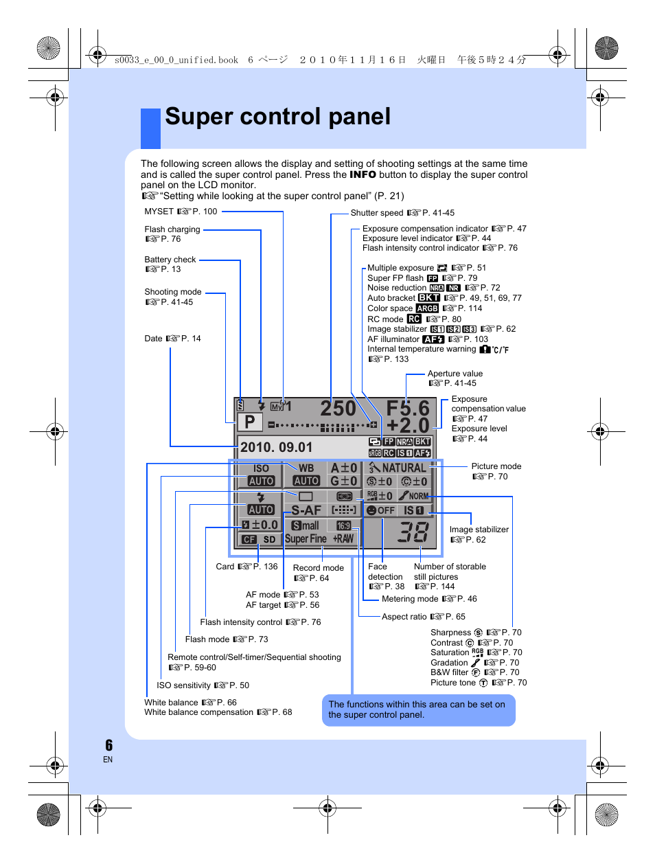 Super control panel, Mall super fine | Olympus E-5 User Manual | Page 6 / 172