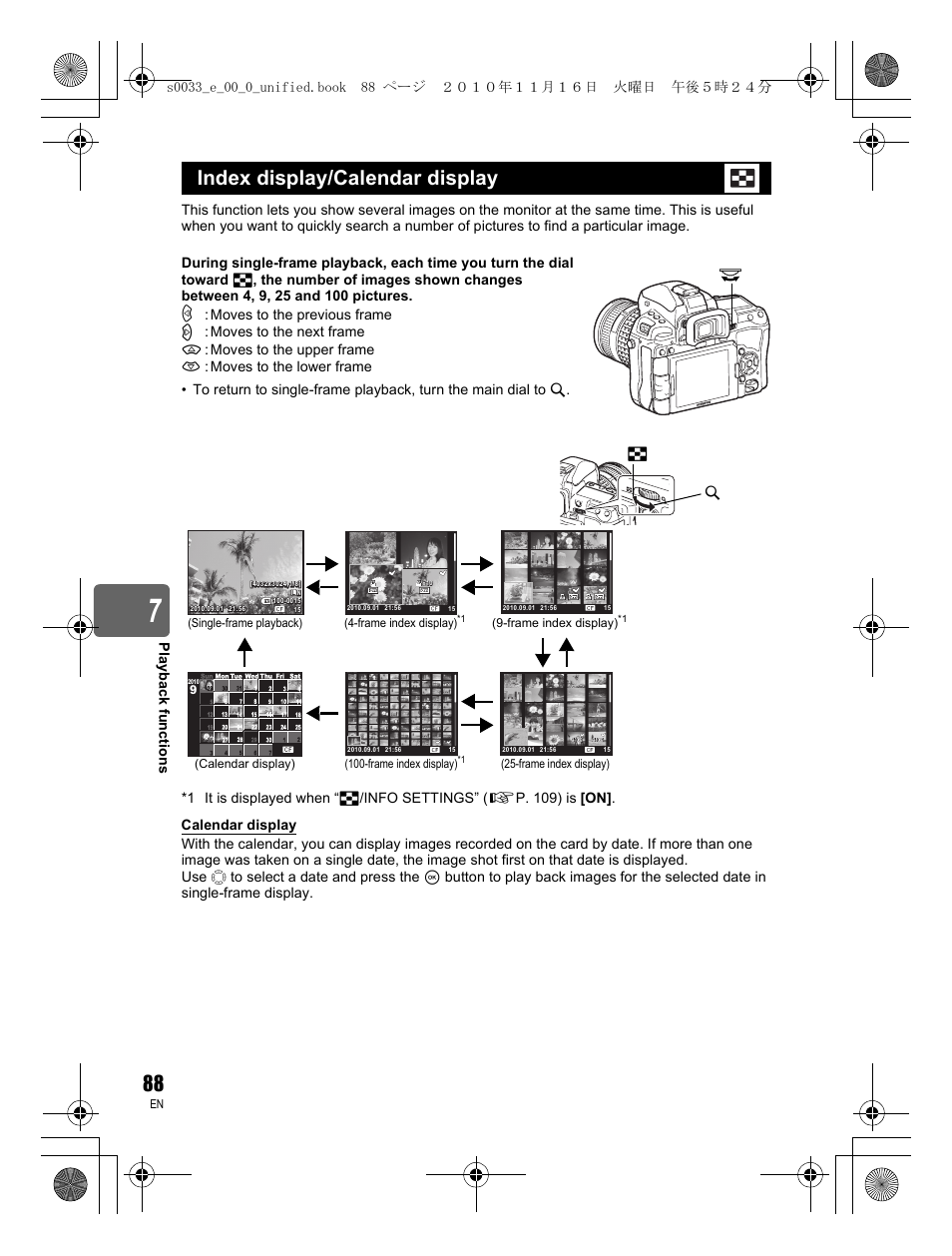 Index display/calendar display | Olympus E-5 User Manual | Page 88 / 172