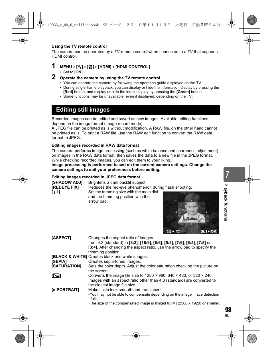 Editing still images | Olympus E-5 User Manual | Page 93 / 172