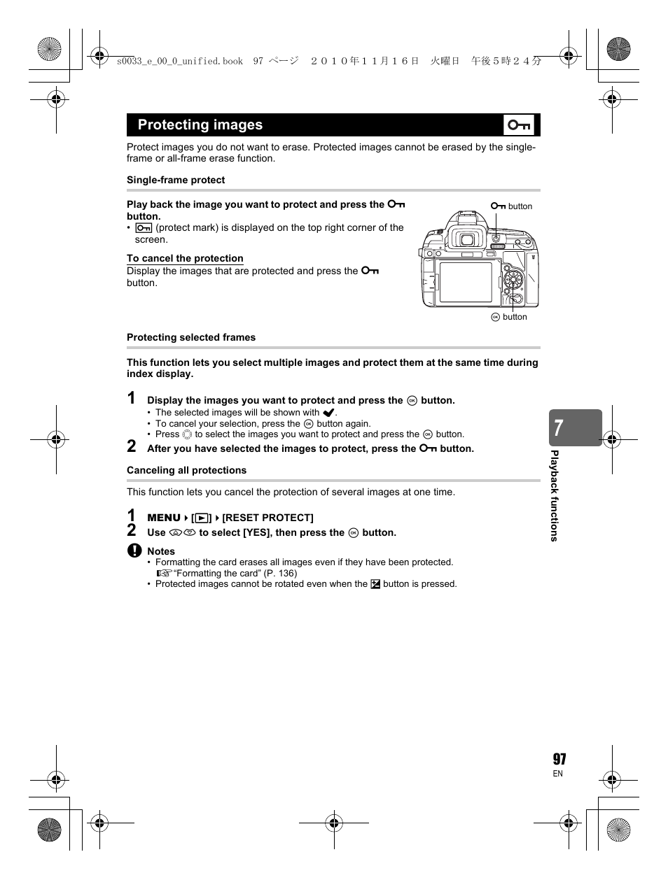 Protecting images | Olympus E-5 User Manual | Page 97 / 172