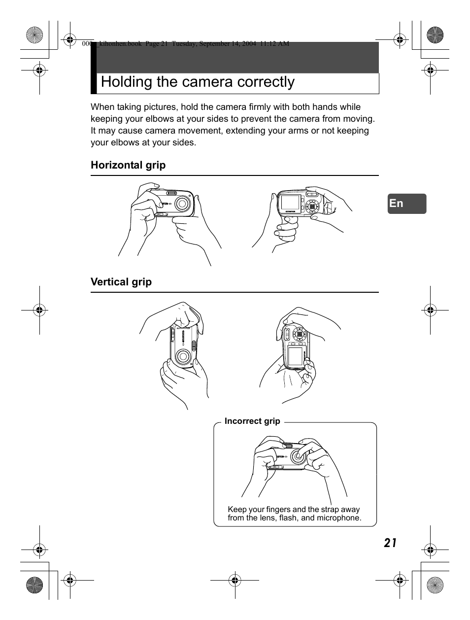 Holding the camera correctly | Olympus C-470 Zoom  EN User Manual | Page 21 / 108