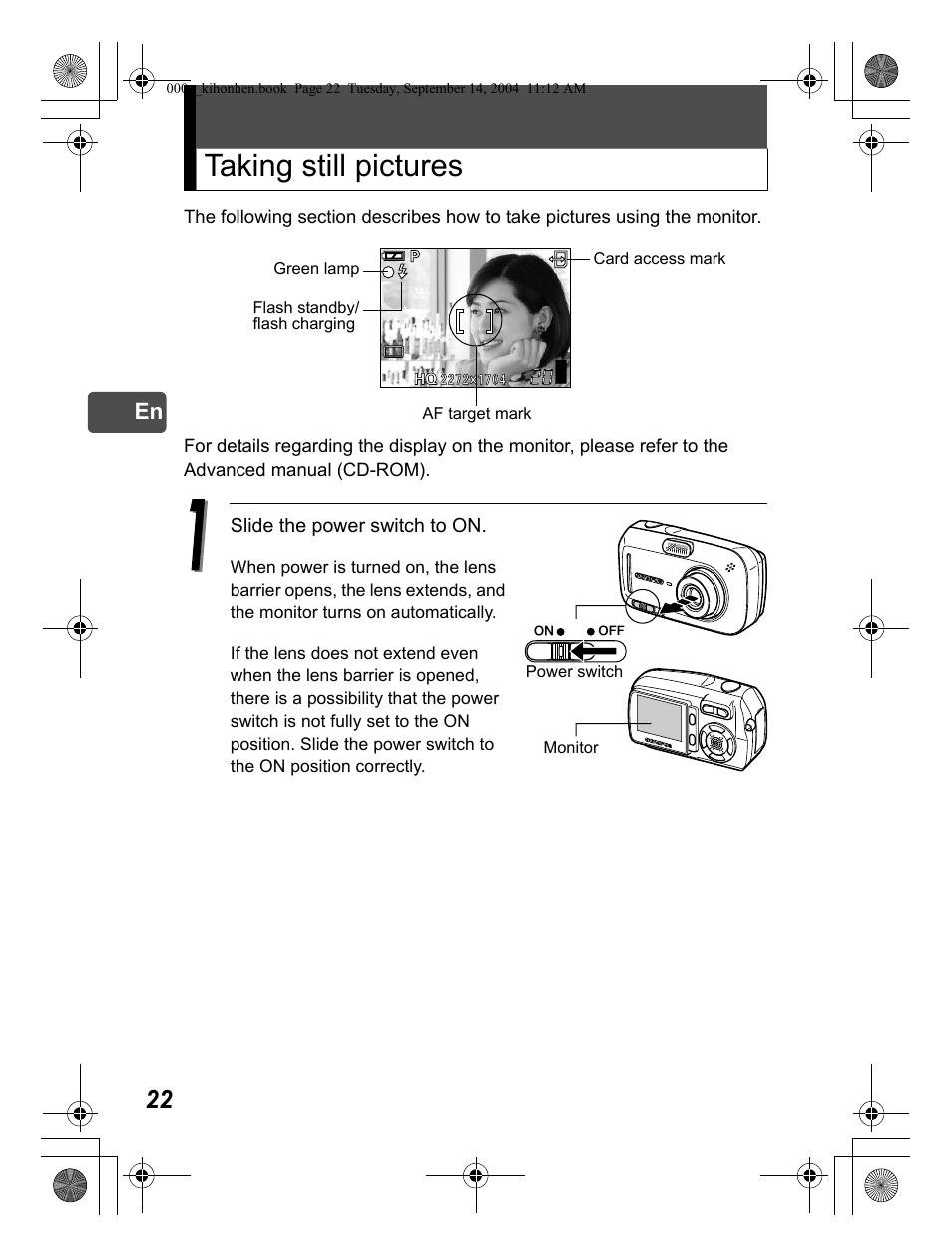 Taking still pictures | Olympus C-470 Zoom  EN User Manual | Page 22 / 108