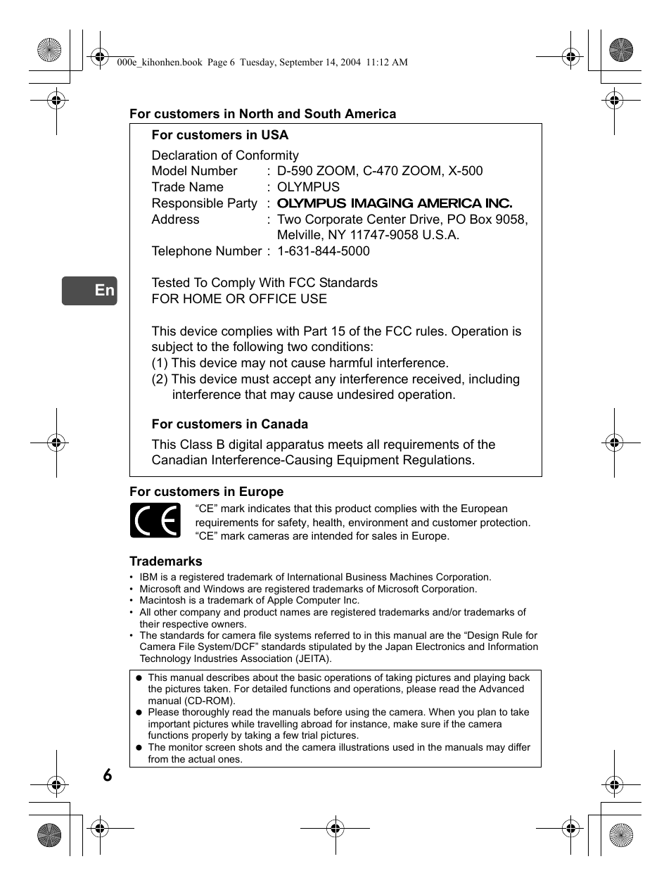 Olympus C-470 Zoom  EN User Manual | Page 6 / 108