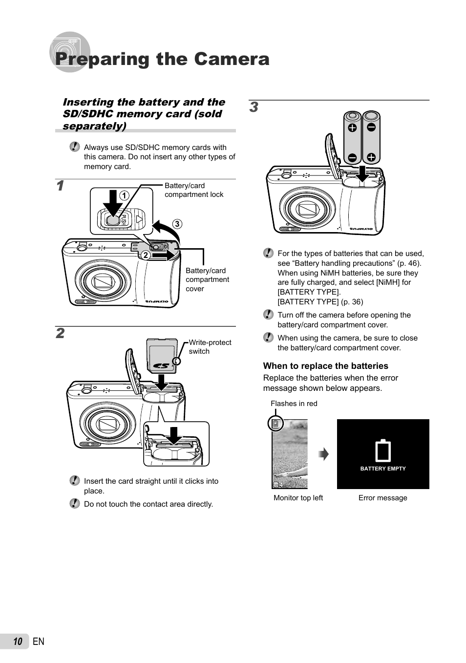 Preparing the camera | Olympus FE-47 User Manual | Page 10 / 59