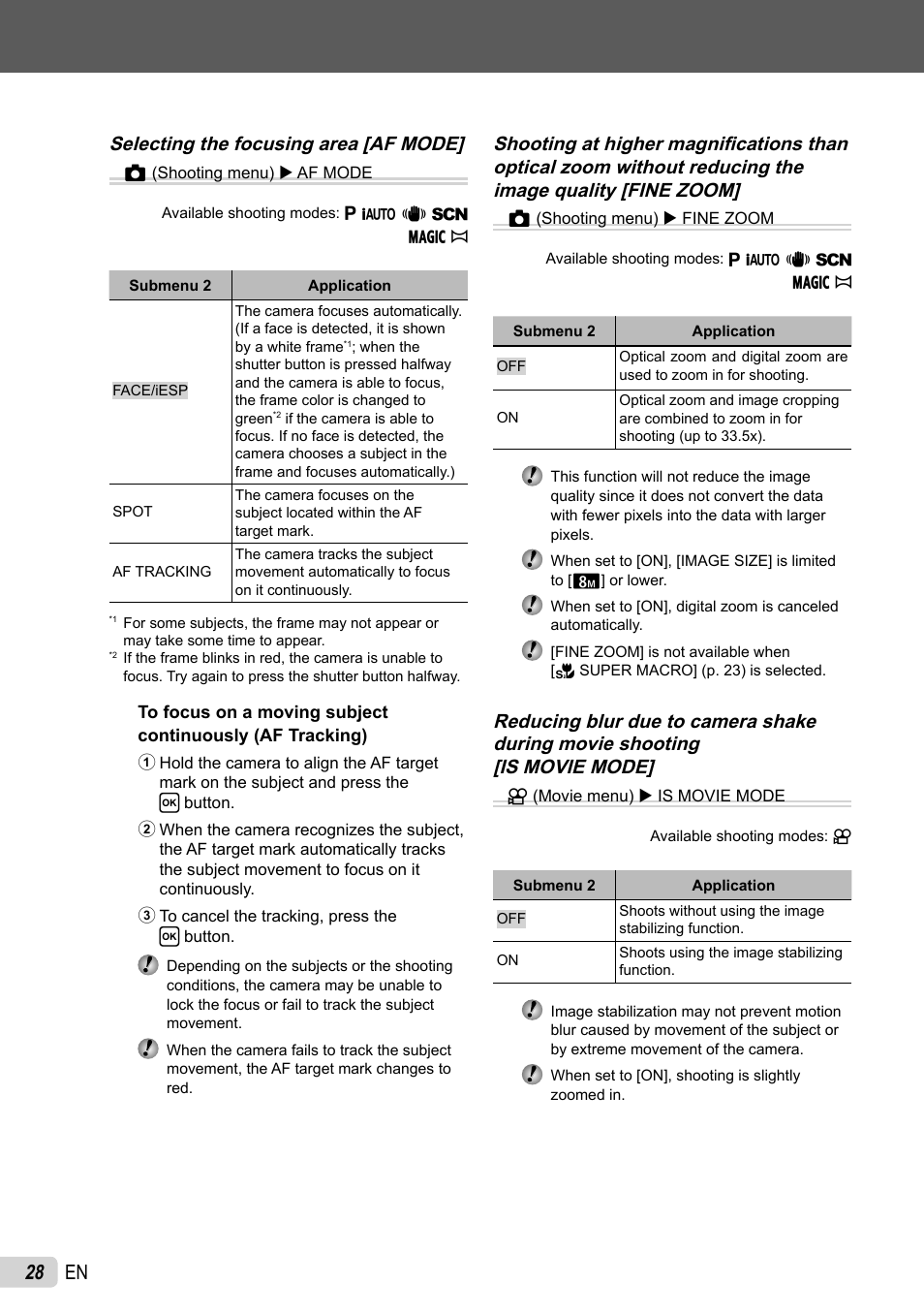 28 en, Selecting the focusing area [af mode] z | Olympus FE-47 User Manual | Page 28 / 59