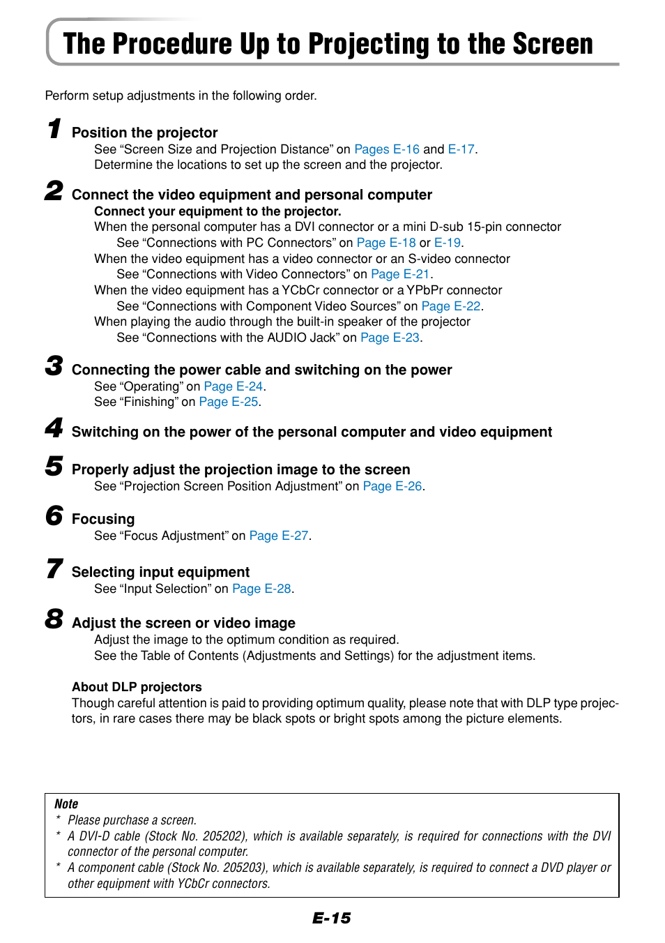 The procedure up to projecting to the screen | Olympus VP--1 User Manual | Page 15 / 72