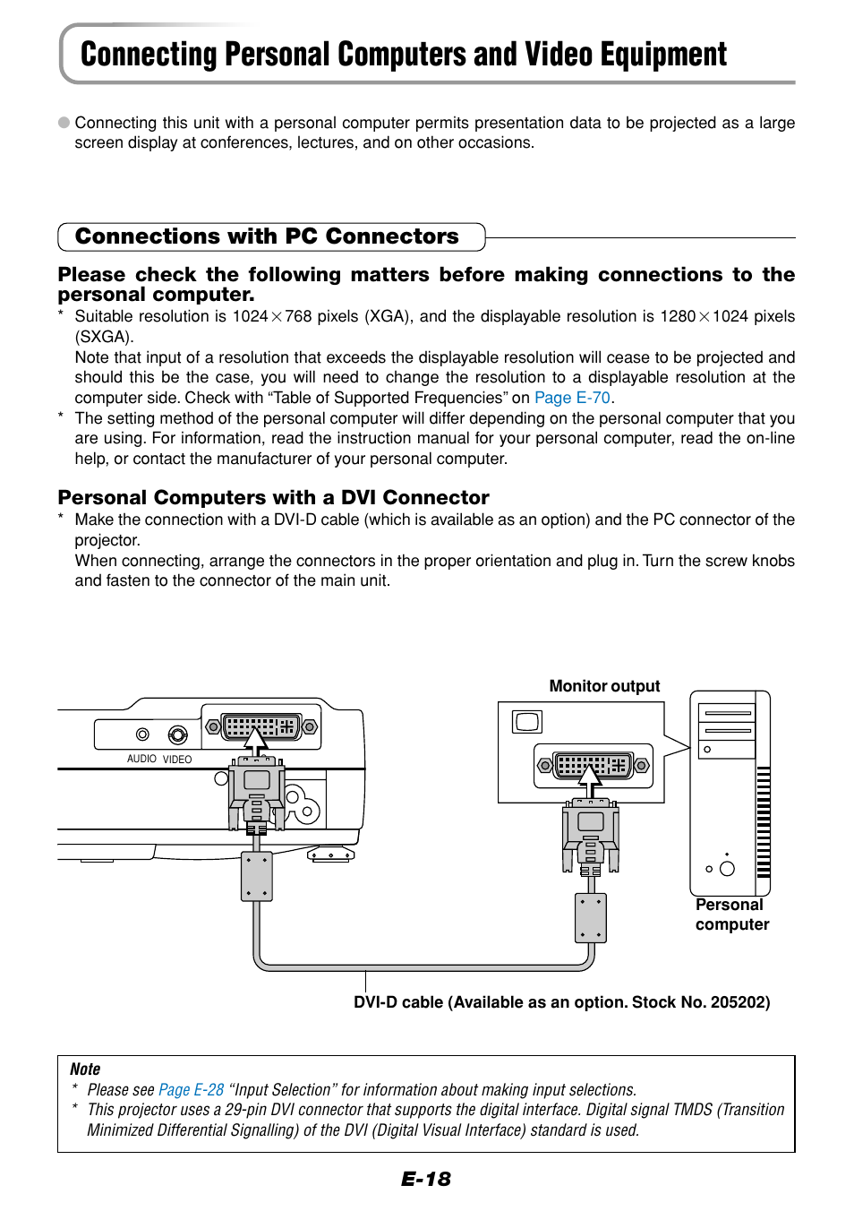 Connecting personal computers and video equipment, Connections with pc connectors | Olympus VP--1 User Manual | Page 18 / 72