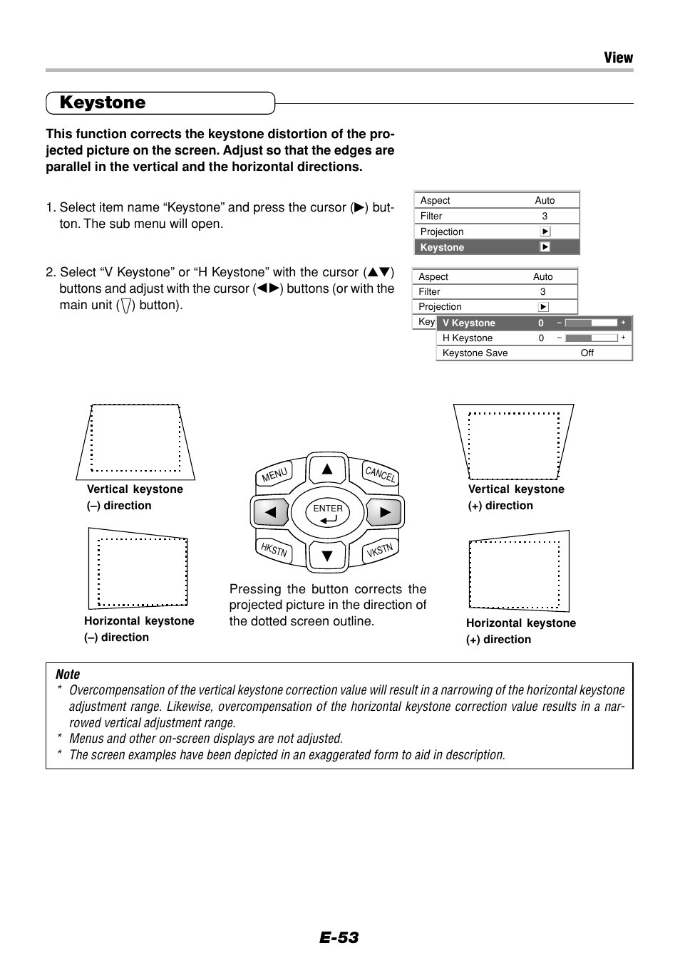 Keystone, E-53, View | Olympus VP--1 User Manual | Page 53 / 72