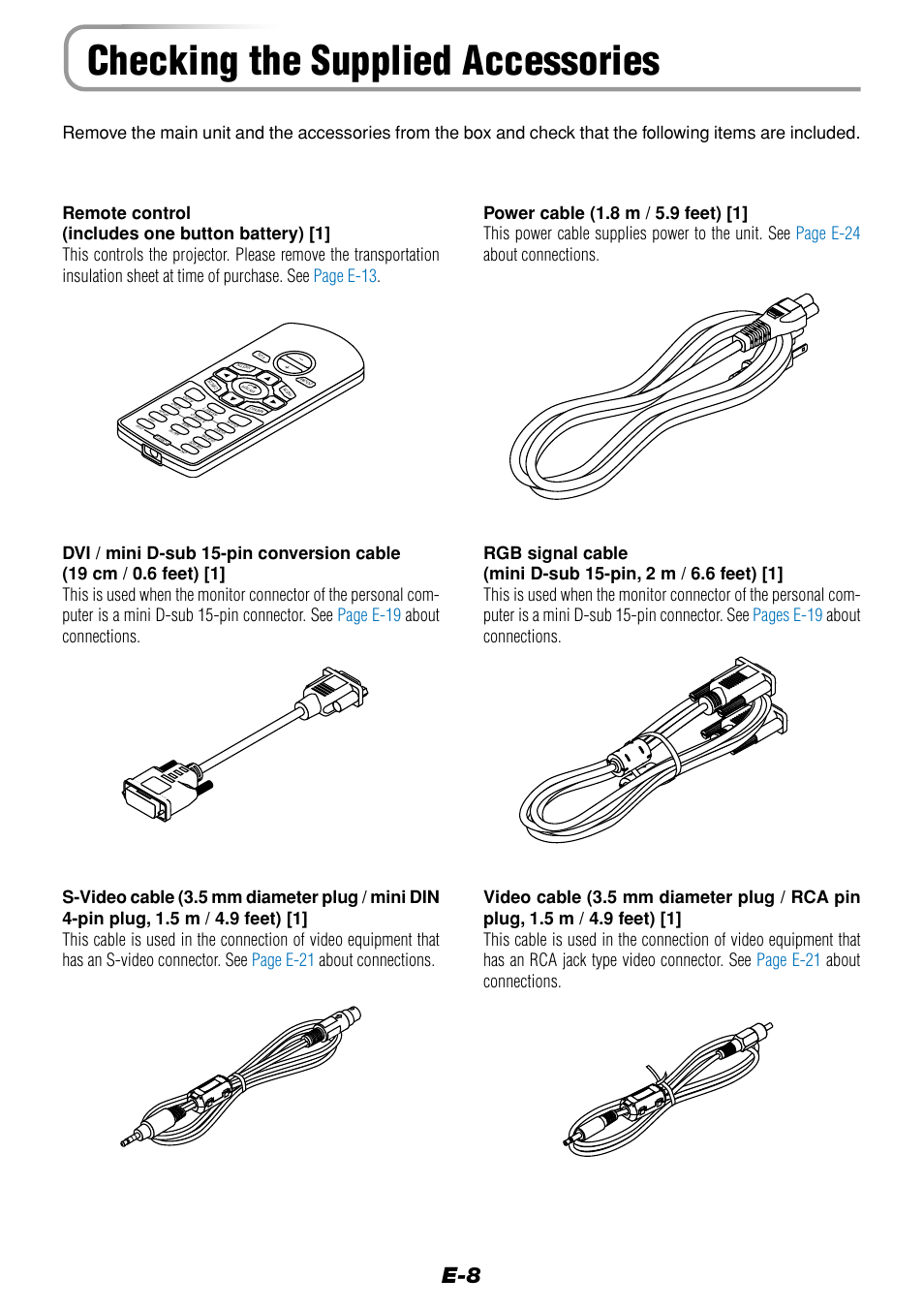 Checking the supplied accessories | Olympus VP--1 User Manual | Page 8 / 72