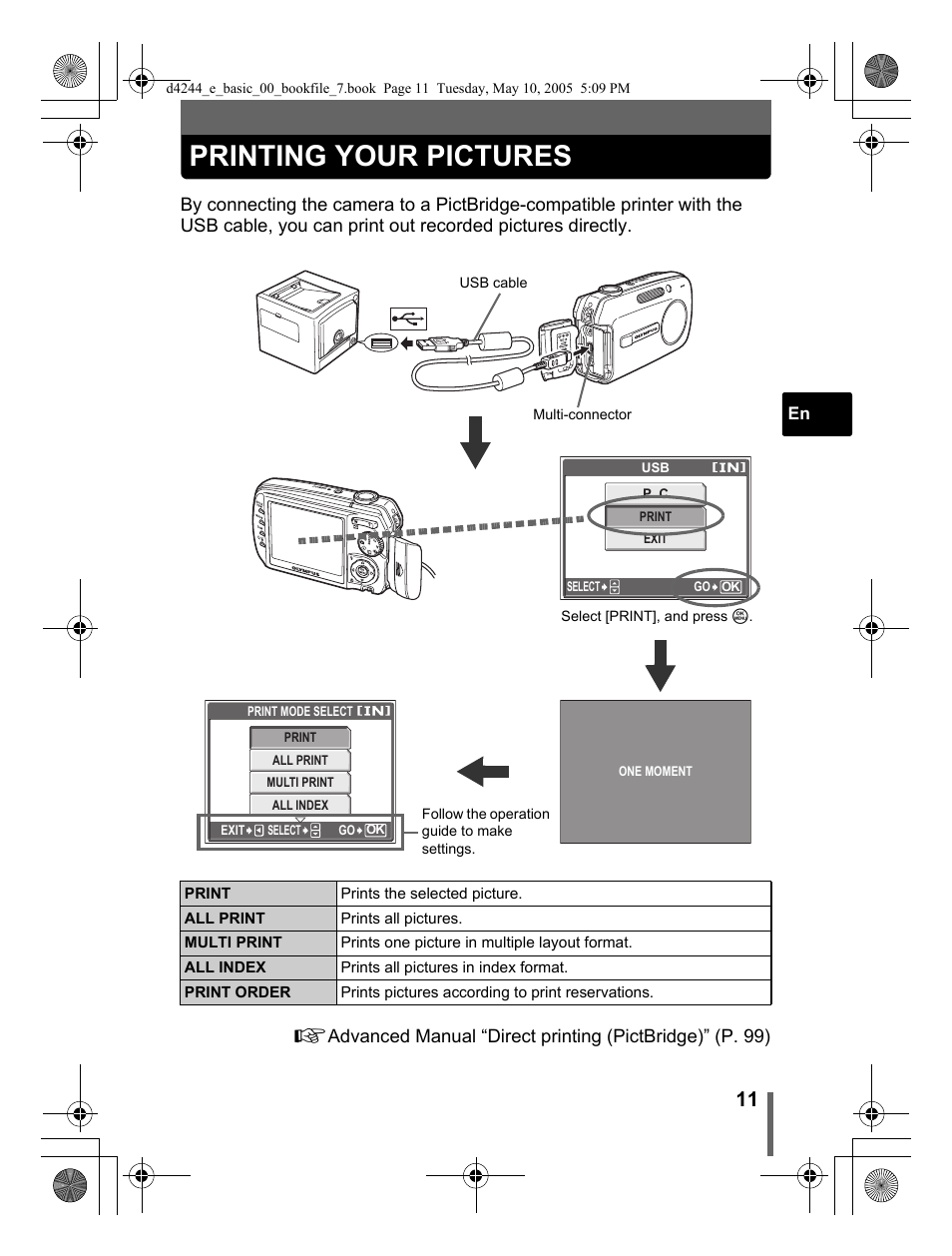 Printing your pictures | Olympus 800 User Manual | Page 11 / 68