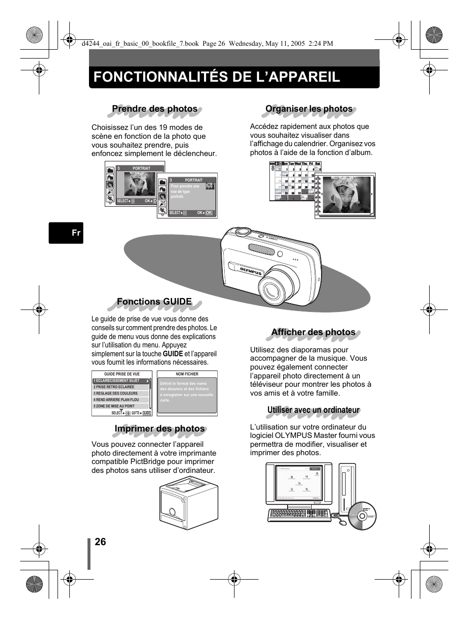 Fonctionnalités de l’appareil | Olympus 800 User Manual | Page 26 / 68