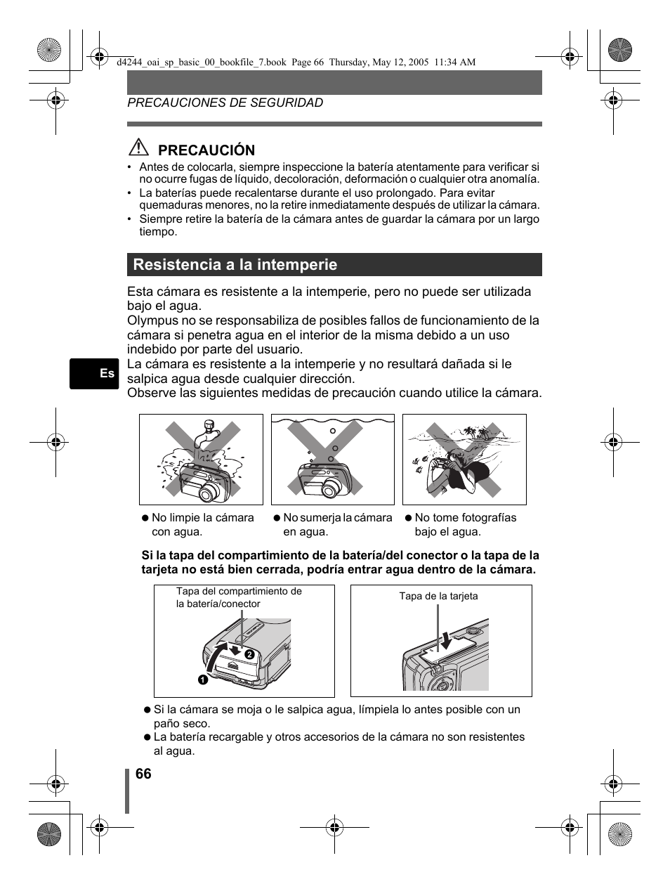 Resistencia a la intemperie | Olympus 800 User Manual | Page 66 / 68