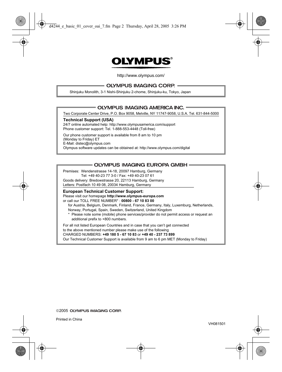 Olympus 800 User Manual | Page 68 / 68
