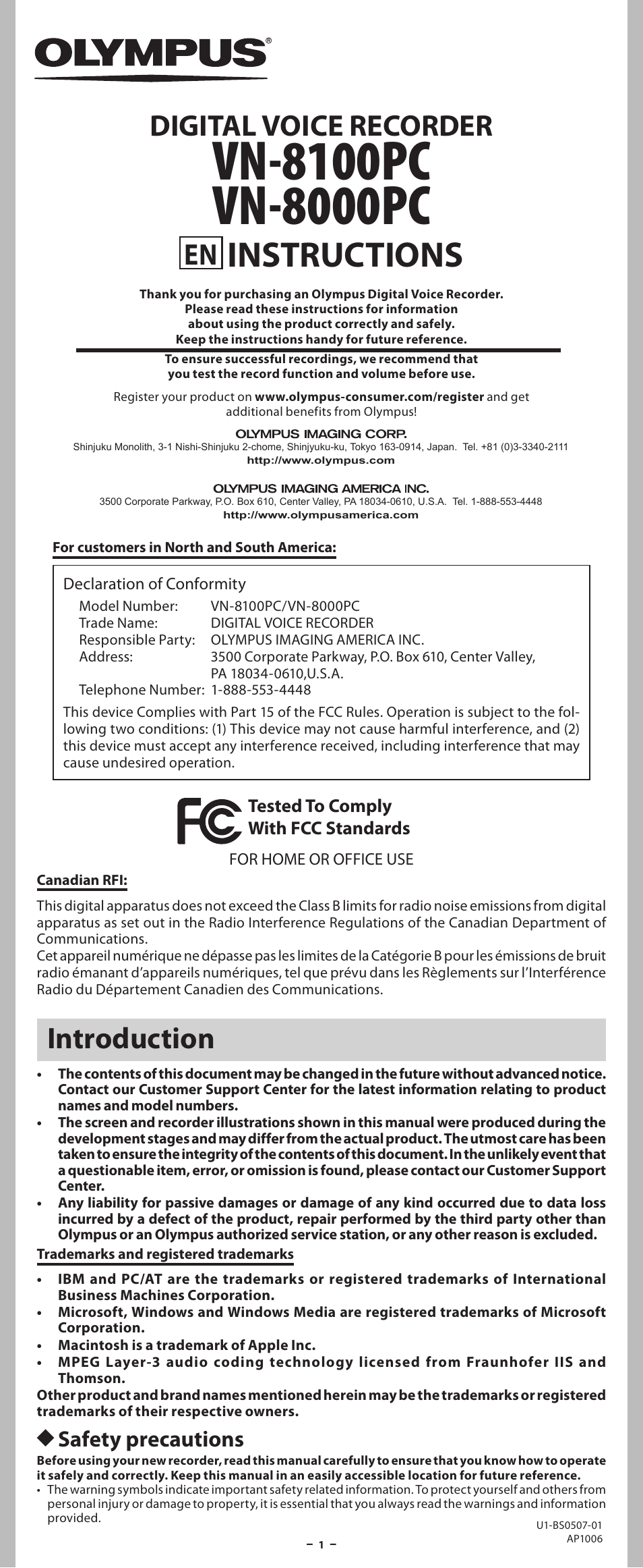 Olympus VN 8100PC User Manual | 18 pages