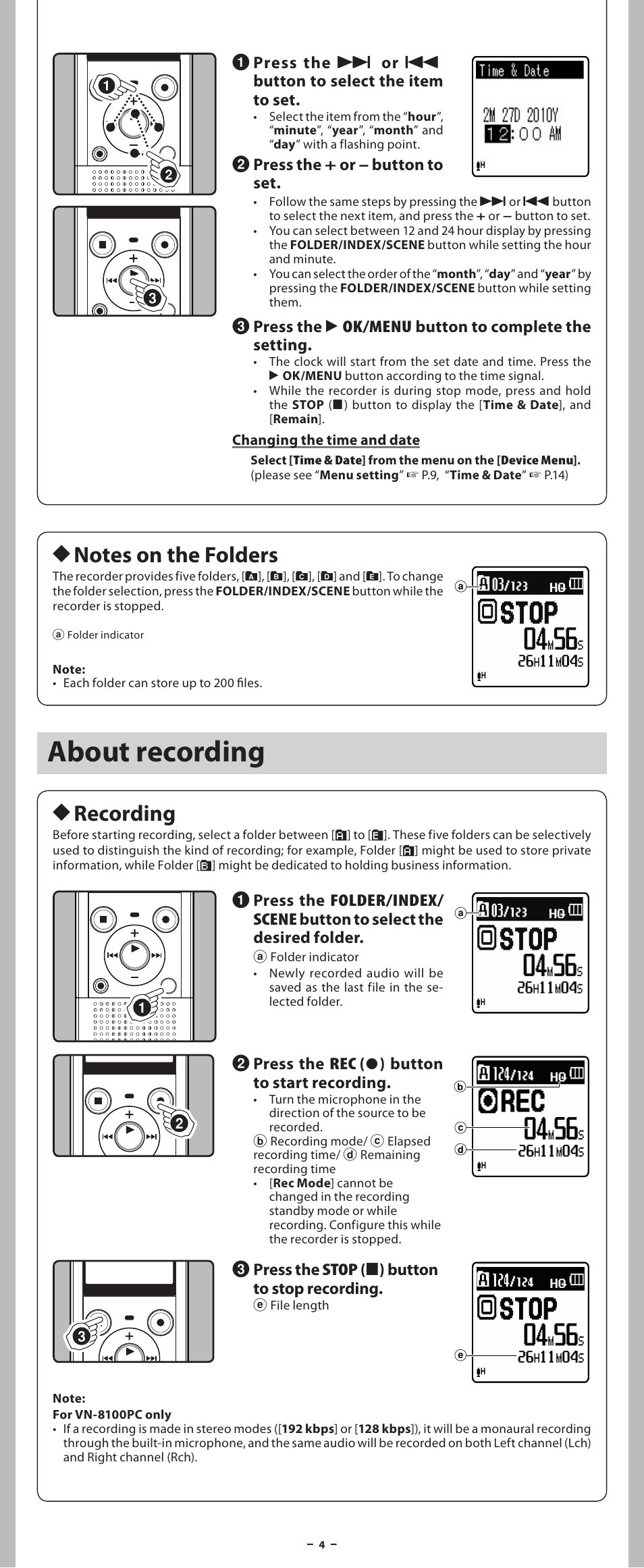 About recording, H recording | Olympus VN 8100PC User Manual | Page 4 / 18