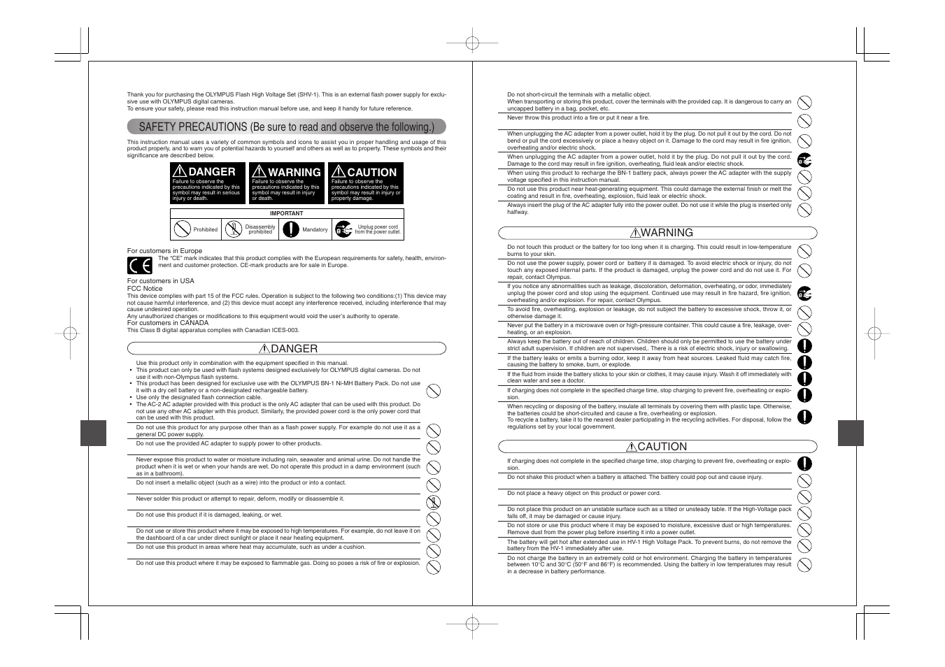 Danger, Warning, Caution | Olympus SHV-1 User Manual | Page 3 / 11