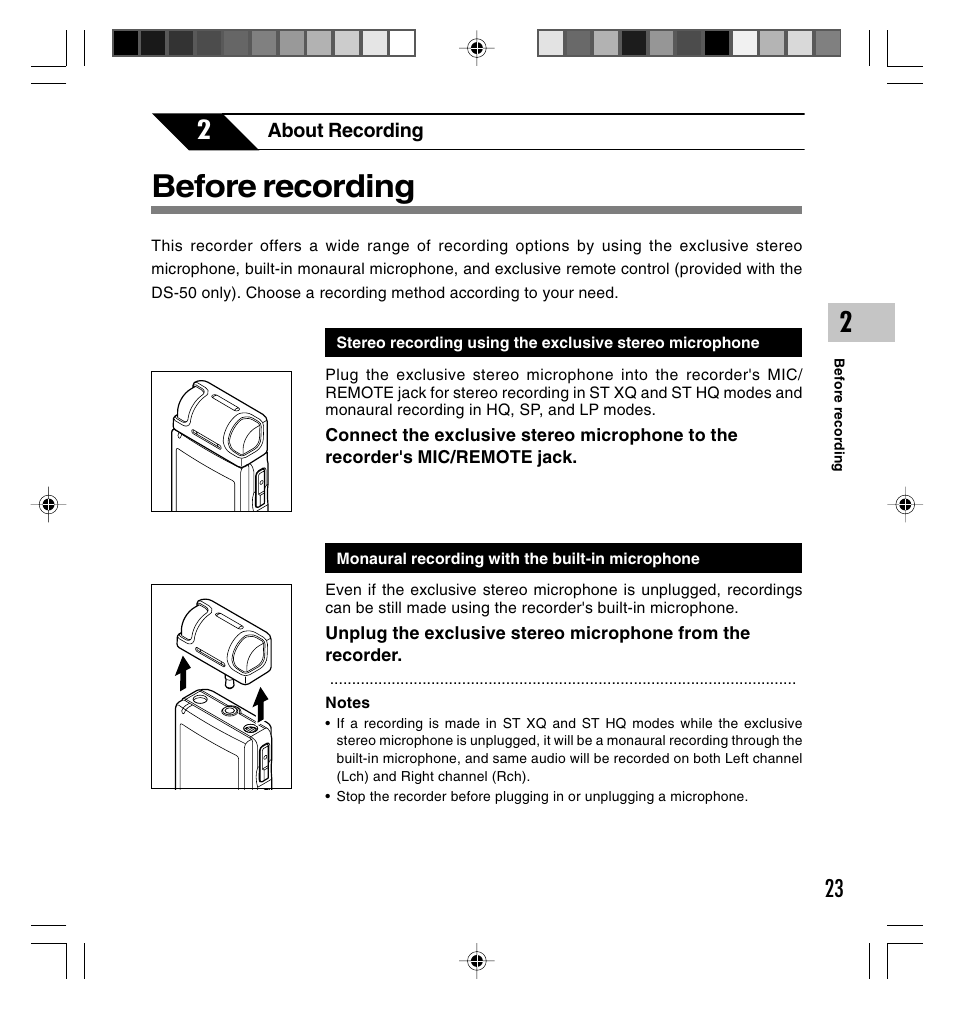 Before recording | Olympus DS-40 User Manual | Page 23 / 87
