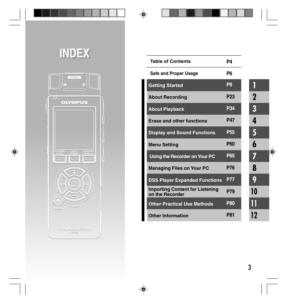 Index | Olympus DS-40 User Manual | Page 3 / 87