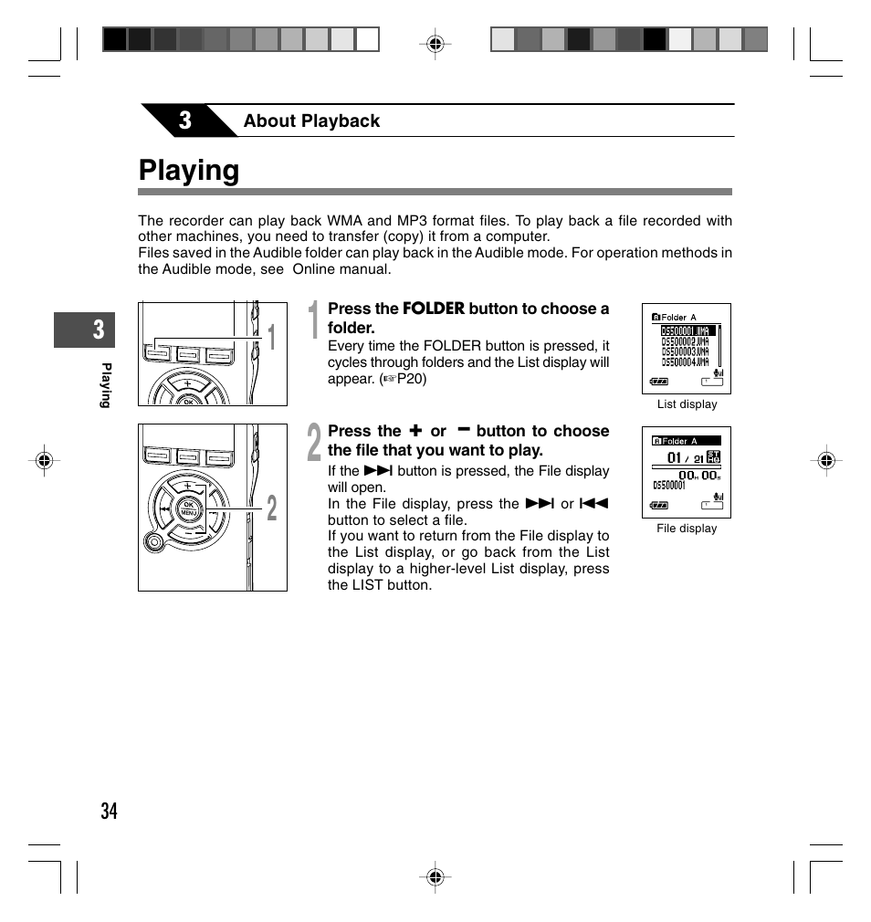 Playing | Olympus DS-40 User Manual | Page 34 / 87