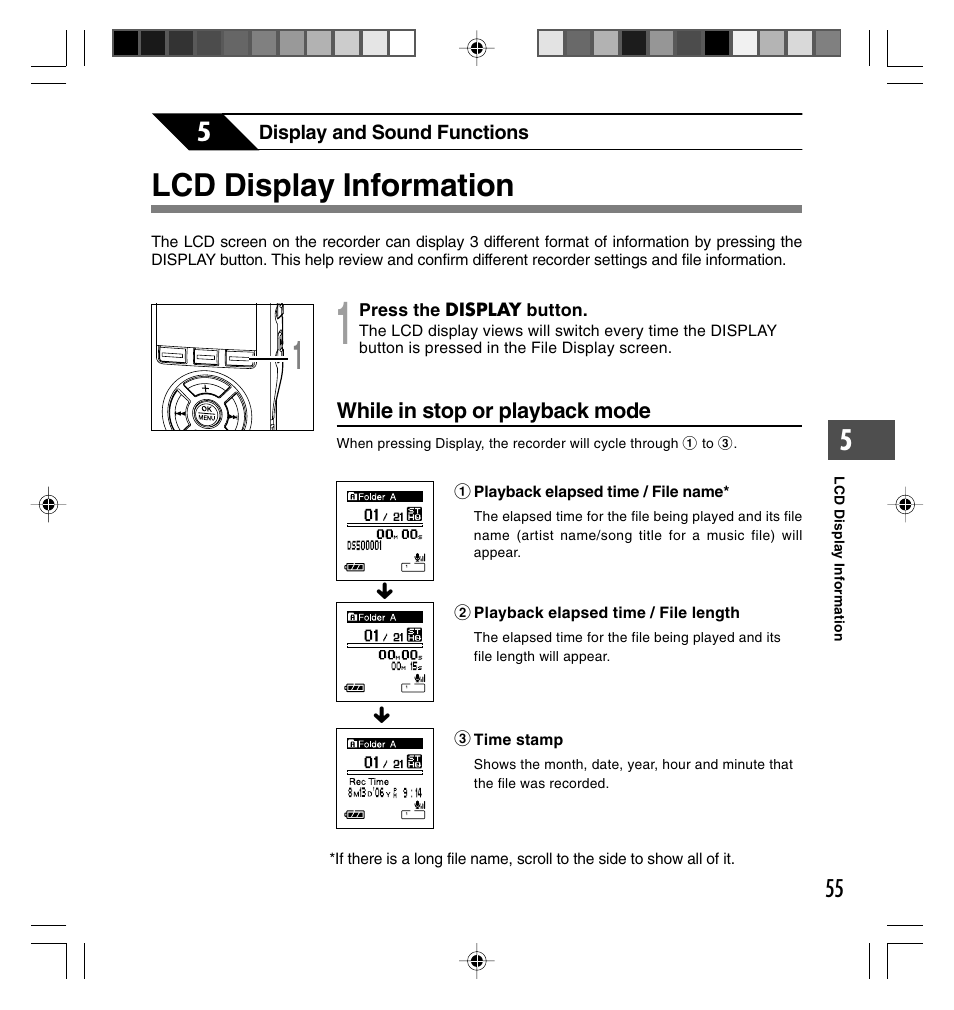 Lcd display information | Olympus DS-40 User Manual | Page 55 / 87