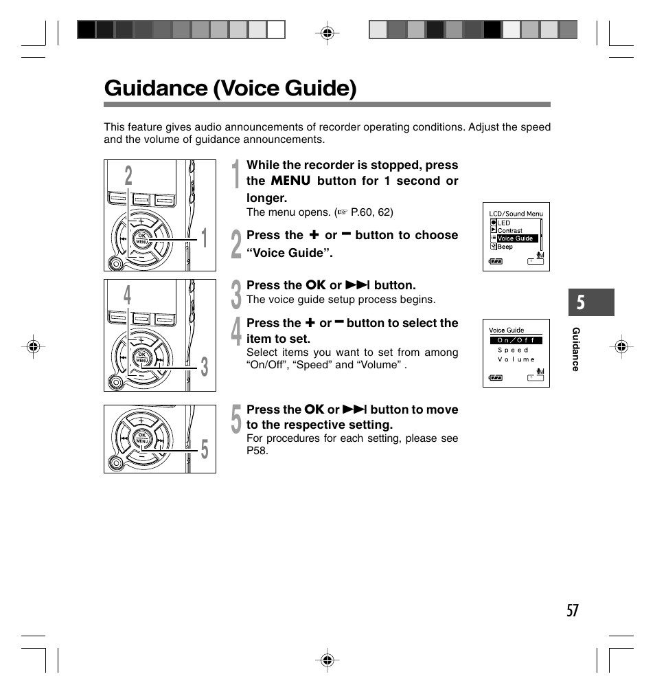 Guidance (voice guide) | Olympus DS-40 User Manual | Page 57 / 87