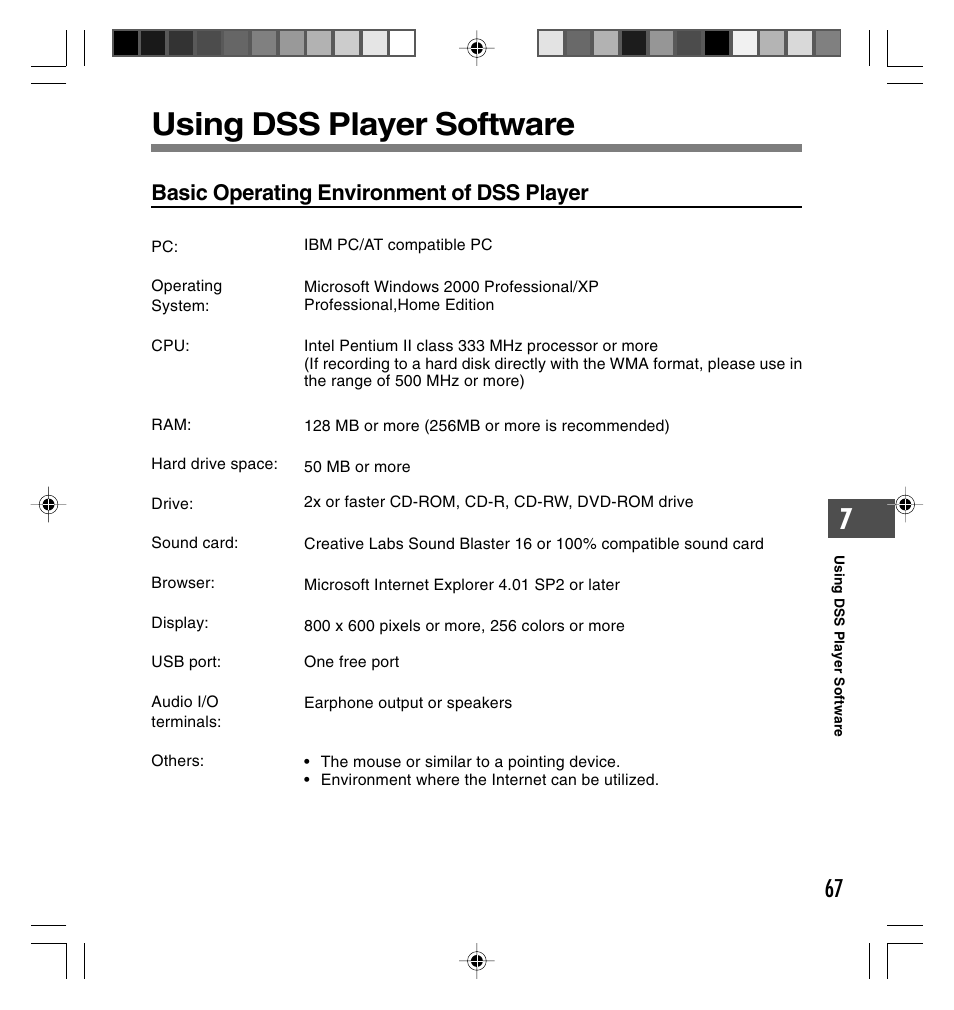 Using dss player software, Basic operating environment of dss player | Olympus DS-40 User Manual | Page 67 / 87